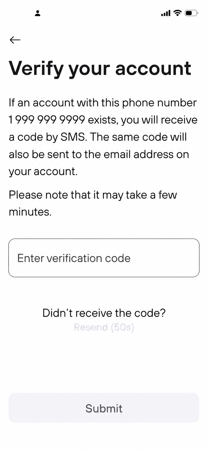PayByPhone new password confirmation screen